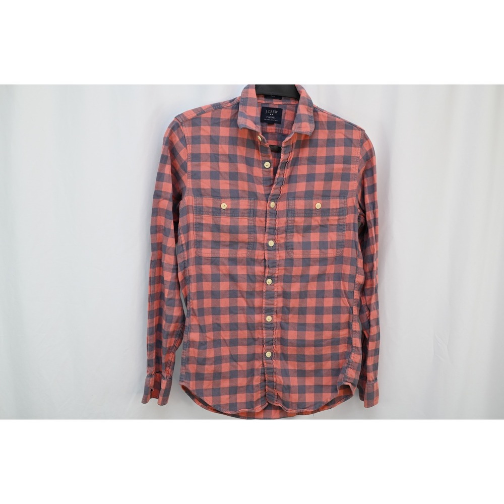 J.Crew Flannel Shirt Slim Fit XS Peach Gray Buffalo Check Button Down 92937
